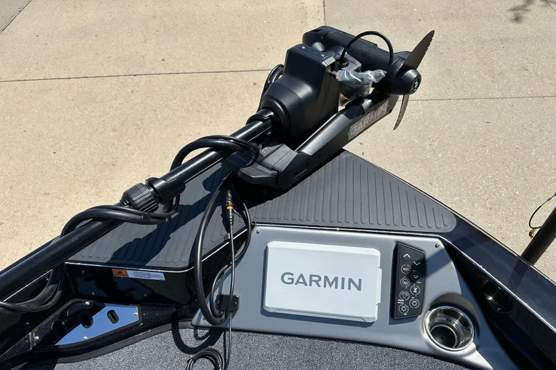 Slide: The Image of 2025 Ranger 620FS Cup Equipped boat with Garmin navigation system and trolling motor. - 4