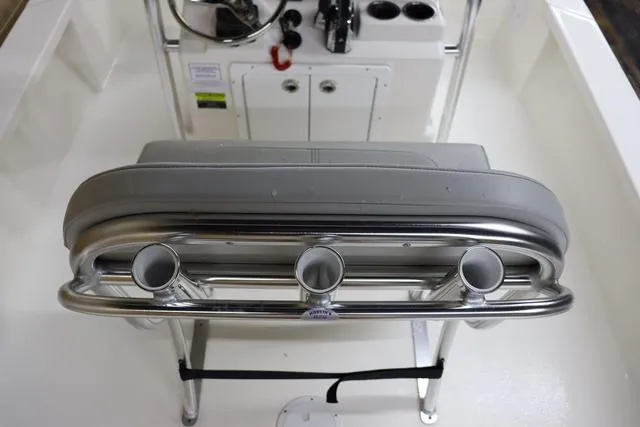 Slide: The Image of 2023 May-Craft 2200 Bay boat interior with rod holders and steering console. - 15