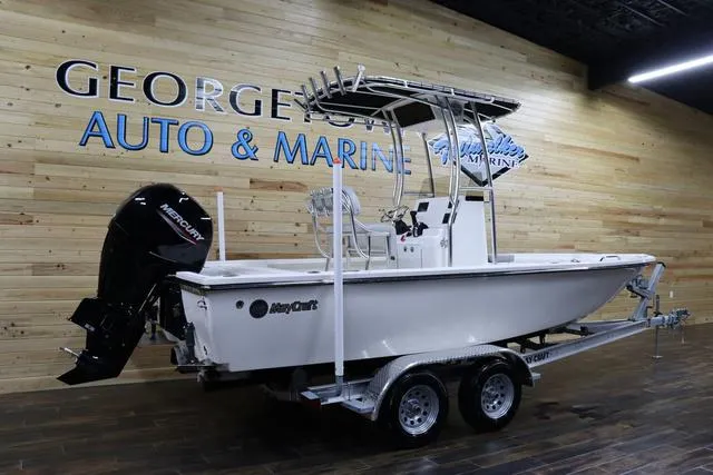 Slide: The Image of 2023 May-Craft 2200 Bay boat on trailer at George's Auto & Marine showroom. - 3