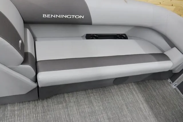 Slide: The Image of 2024 Bennington 22 SVL boat interior with gray seating and carpet flooring. - 27
