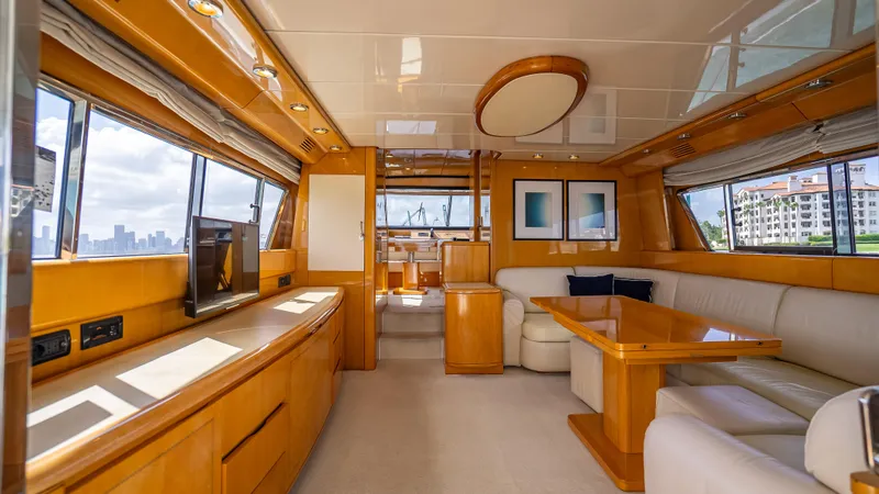Slide: The Image of Luxurious interior of a 1995 Sanlorenzo 62 yacht with elegant wood finishes. - 37