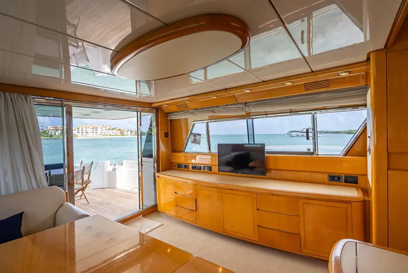Slide: The Image of Luxurious interior of 1995 Sanlorenzo 62 yacht with wood finishes and ocean view. - 41
