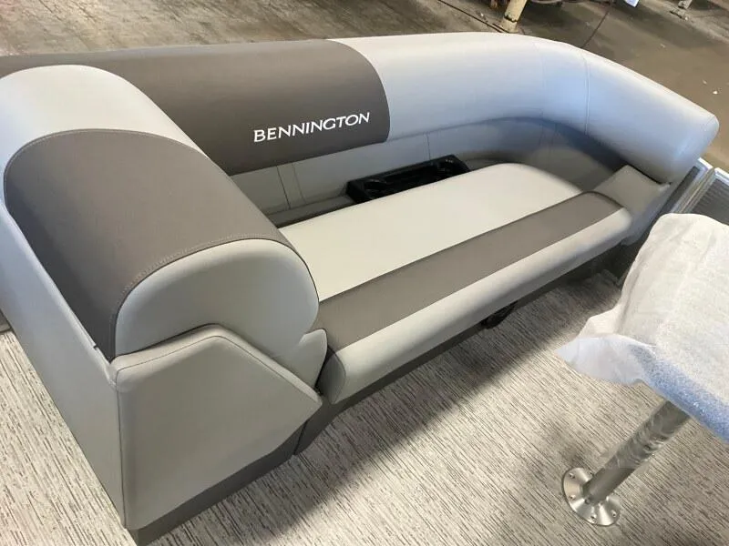 Slide: The Image of 2025 Bennington 23SSR-SPS boat seating, gray and white upholstery, modern design. - 8