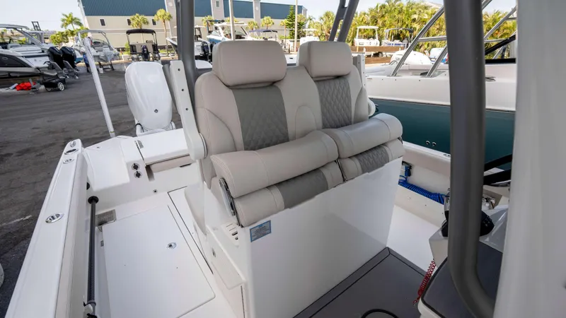 Slide: The Image of Luxury seating on 2025 Solace 28 HCS boat, featuring modern design and comfort. - 8