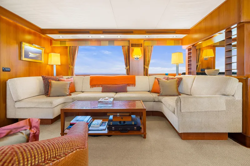Slide: The Image of Luxurious interior of 2006 Fleming 75 yacht with elegant seating and ocean view. - 3