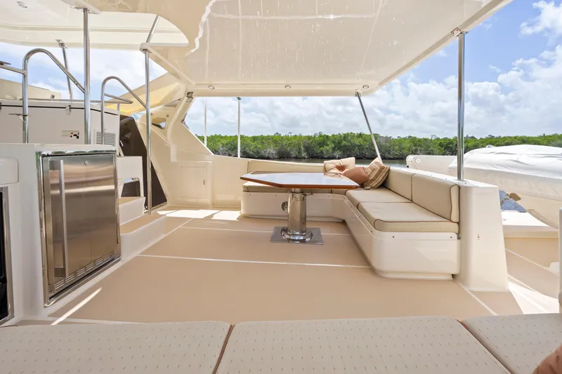 Slide: The Image of Luxurious 2006 Fleming 75 yacht deck with seating, table, and scenic view. - 42