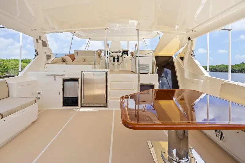 Slide: The Image of Luxurious 2006 Fleming 75 yacht interior with elegant seating and polished wooden table. - 43