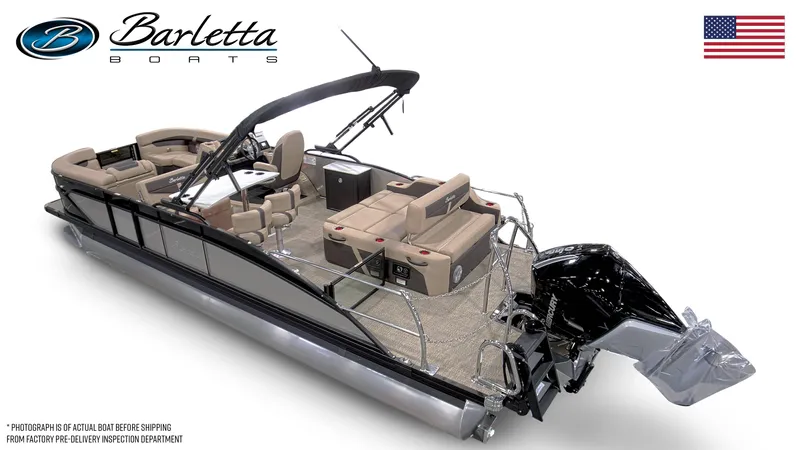 Slide: The Image of 2025 Barletta C24UE pontoon boat with luxurious seating and sleek design. - 12