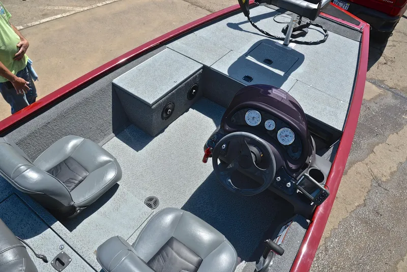Slide: The Image of 2019 Bass Tracker Pro 170 boat interior with steering console and seating. - 22