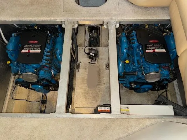 Slide: The Image of Engine compartment of a 2006 Carver 36 Motor Yacht with twin Crusader engines. - 47