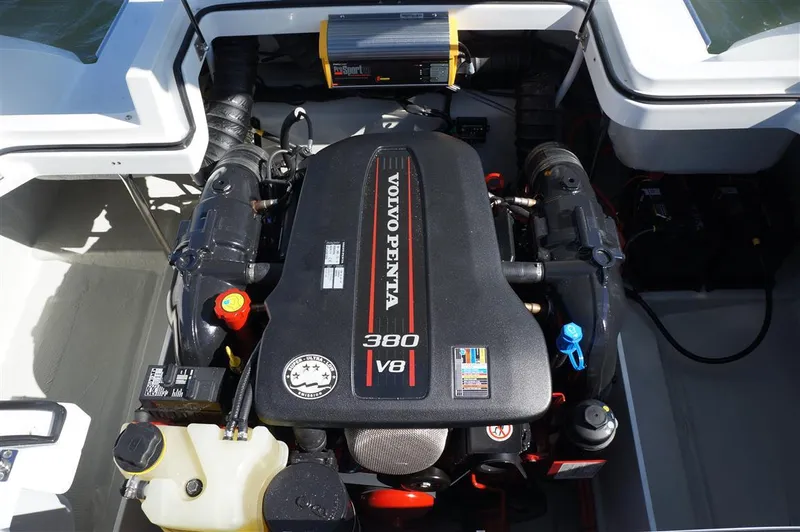 Slide: The Image of 2017 Cobalt R7 engine compartment featuring a Volvo Penta 380 V8 engine. - 21