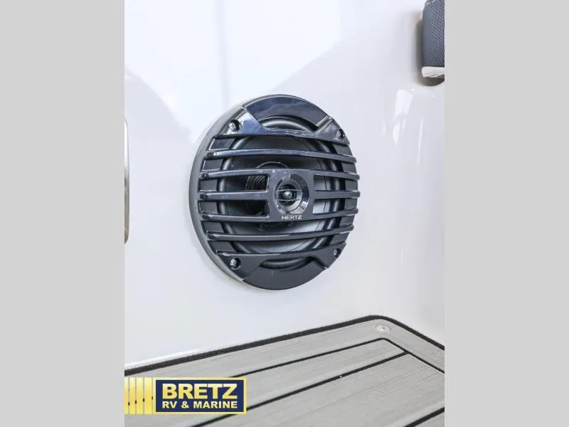 Slide: The Image of 2024 Model S speaker on a boat, featuring a sleek black grille design. - 22