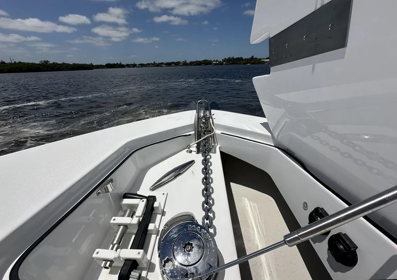Slide: The Image of 2023 HCB 39 Speciale boat anchor chain on deck, cruising on a sunny day. - 31