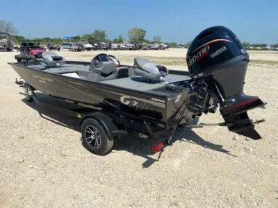Slide: The Image of 2025 G3 Sportsman 1710 PFX boat with Yamaha engine on a trailer. - 4