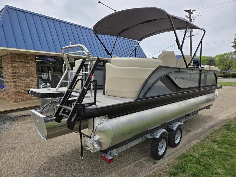 Slide: The Image of 2025 Godfrey Sweetwater 2286 QS pontoon boat with canopy on a trailer. - 14