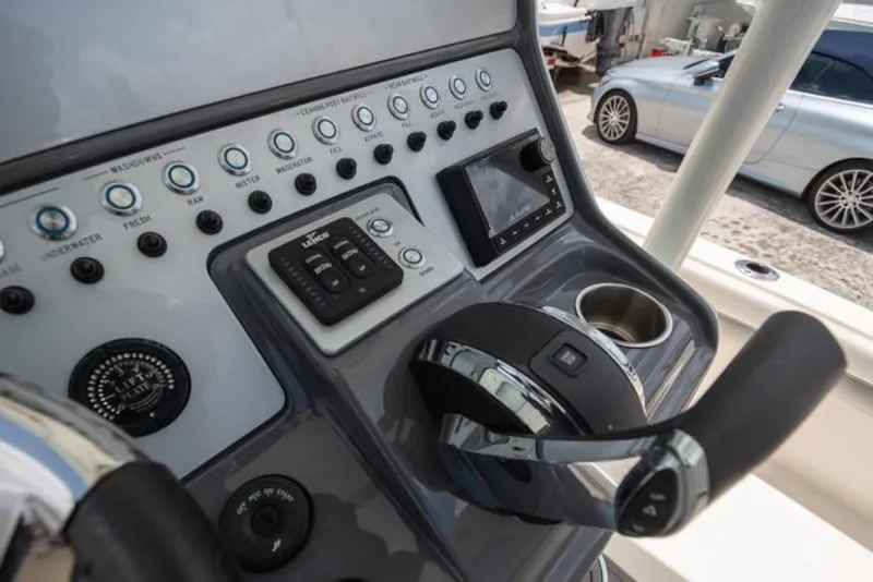 Slide: The Image of Control panel of 2023 ShearWater 260 SS boat with modern navigation equipment. - 20