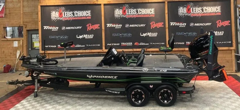 Slide: The Image of 2018 Phoenix 20 PHX bass boat displayed at Anglers Choice event. - 1