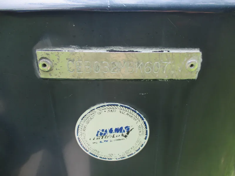 Slide: The Image of Serial number plate on a 2007 Century 2202 boat with a certification sticker. - 9
