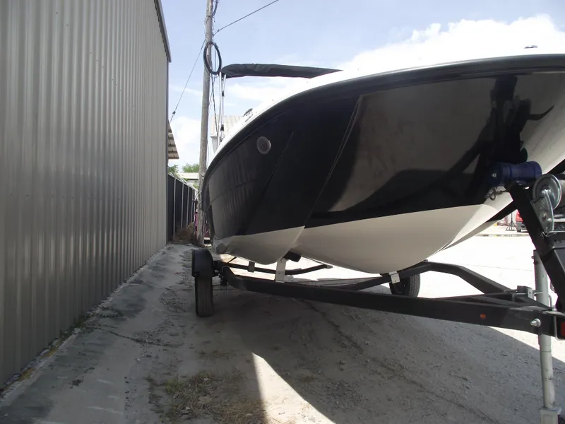 Slide: The Image of 2025 Bayliner Element E16 boat on trailer. - 2