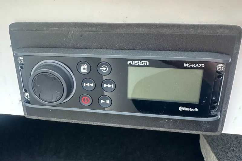 Slide: The Image of Fusion MS-RA70 Bluetooth stereo system on 2001 Sea Ray 240 Sundeck boat. - 17