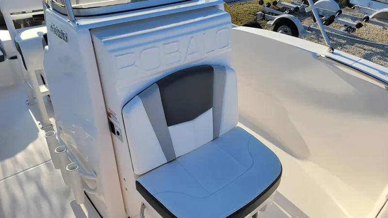 Slide: The Image of 2024 Robalo R180 Center Console boat seat with sleek design and comfortable cushioning. - 12