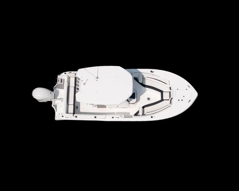 Slide: The Image of Overhead view of 2025 Tidewater 230 LXF boat on black background. - 30