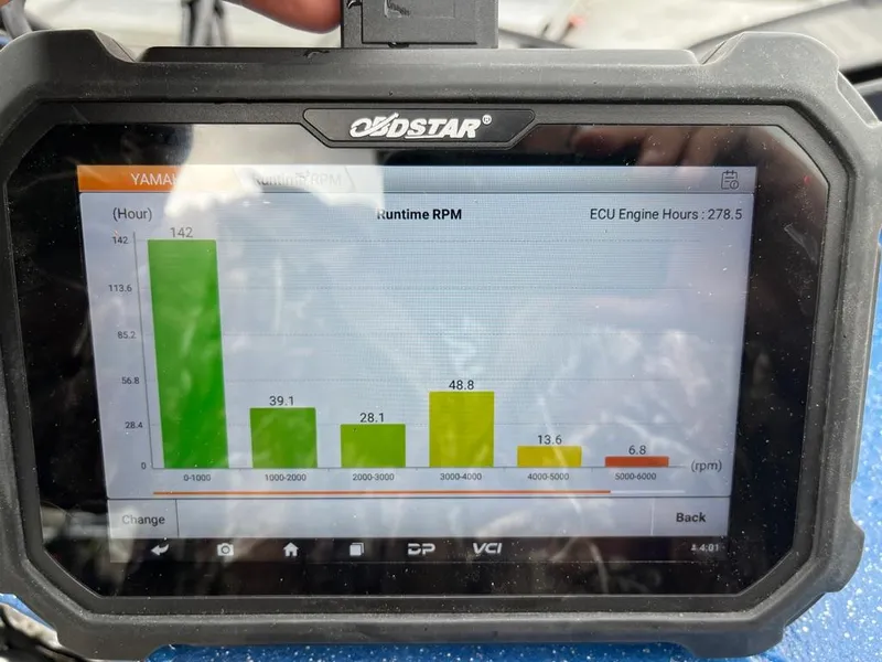 Slide: The Image of Tablet displaying engine runtime RPM data for a 2017 G3 20 CCJ DLX. - 2