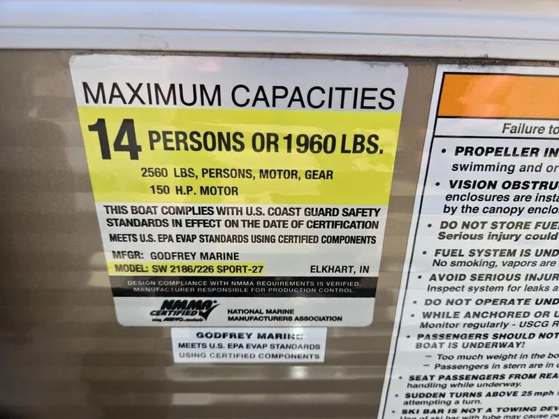 Slide: The Image of Maximum capacity label for Godfrey Sweetwater 2186 C Sport Tube, 14 persons or 1960 lbs. - 9