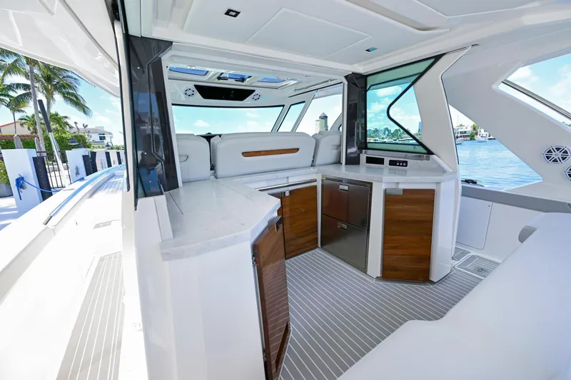 Slide: The Image of 2023 Tiara Yachts 48 LS interior with modern design and luxurious amenities. - 37