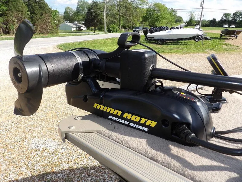 Slide: The Image of Minn Kota Power Drive motor on 2006 Lowe FM165SC boat, outdoors. - 10