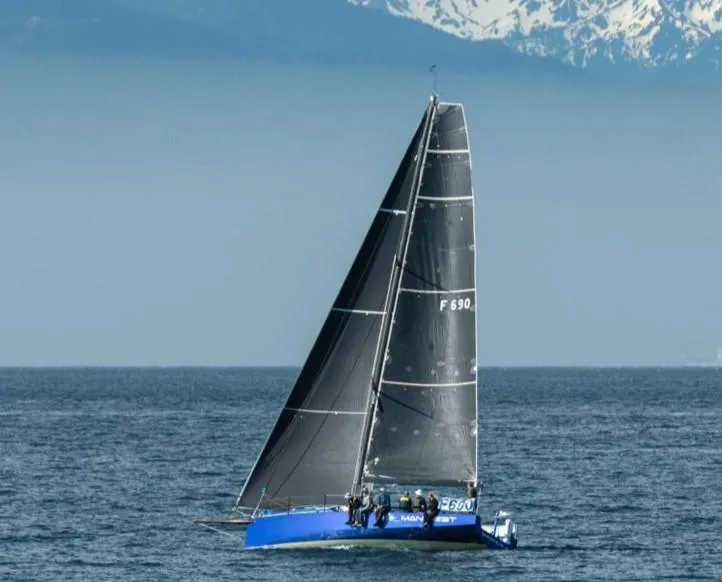 Slide: The Image of 2016 Offshore Racing Van Munster Boats Fred Barrett 35 sailing on open sea. - 19