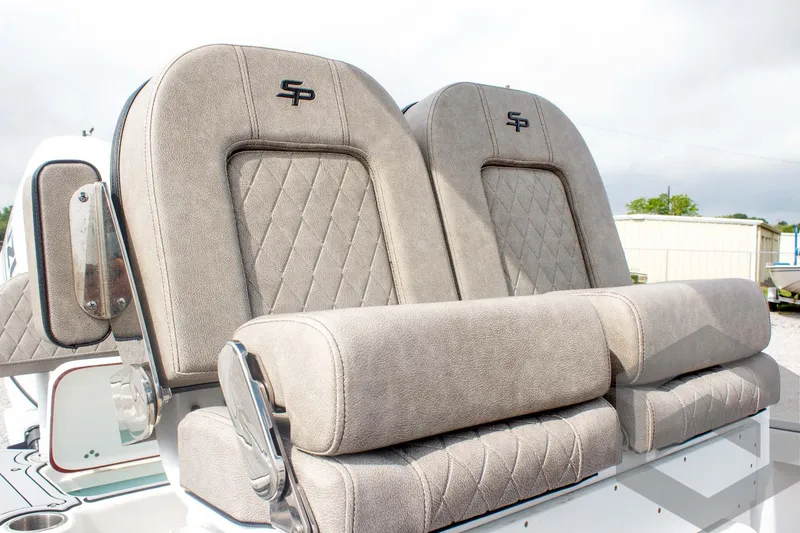 Slide: The Image of 2023 Sea Pro 208 Bay boat seats with quilted upholstery and armrests. - 38