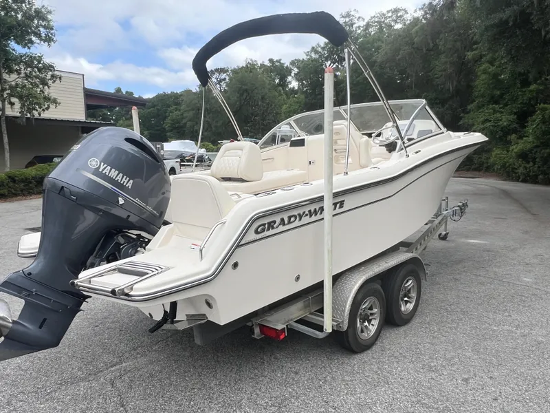 Slide: The Image of 2021 Grady-White Freedom 215 boat on trailer with Yamaha outboard motor. - 3