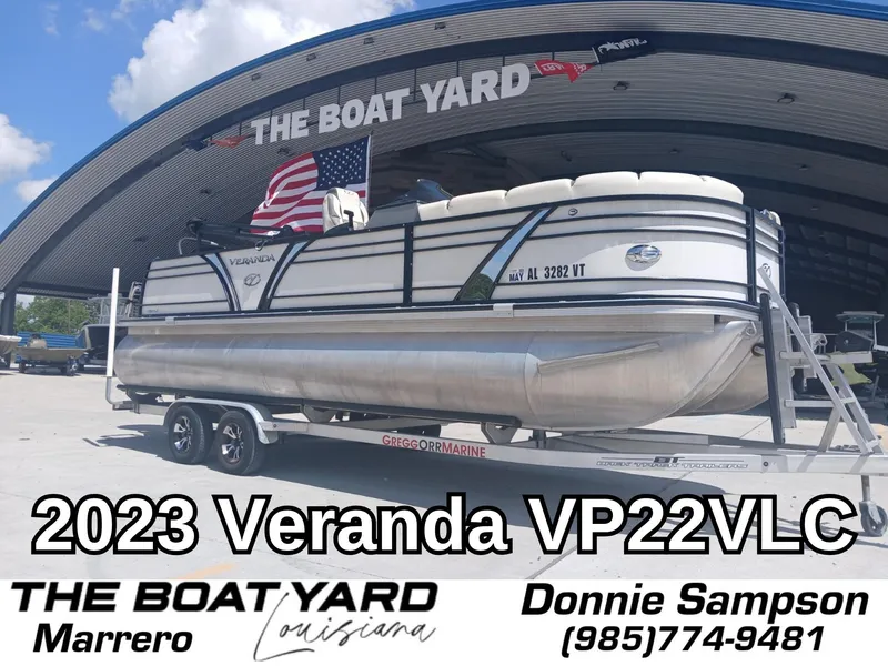 Slide: The Image of 2023 Veranda VP22VLC pontoon boat on trailer at The Boat Yard, Marrero, Louisiana. - 1