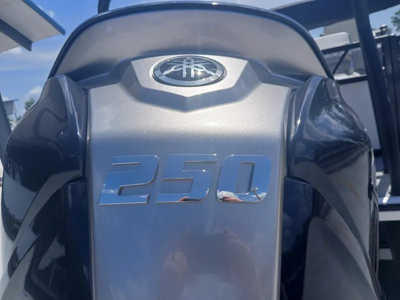 Slide: The Image of 2023 Veranda VP22VLC boat engine with "250" emblem, close-up view. - 14