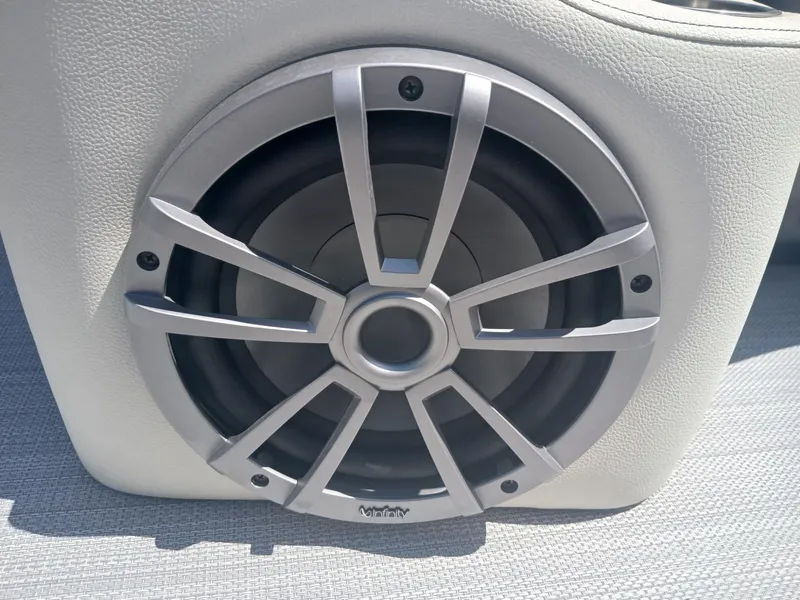 Slide: The Image of Speaker on 2023 Veranda VP22VLC boat, featuring a sleek, modern design. - 22