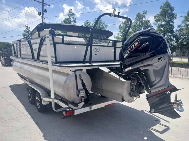 Slide: The Image of 2023 Veranda VP22VLC pontoon boat with Yamaha outboard motor on trailer. - 3