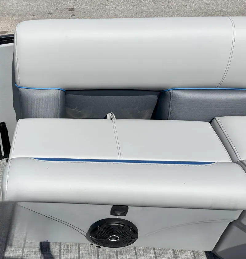Slide: The Image of 2025 Bentley Pontoons Legacy 223 Cruise XL interior seating with speaker detail. - 21