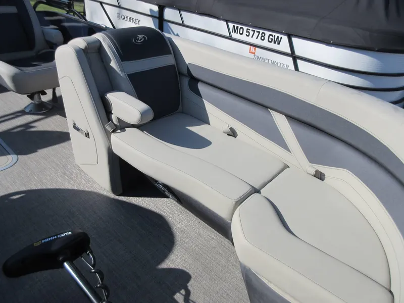 Slide: The Image of 2022 Barletta Cabrio 22UC boat interior with comfortable seating and modern design. - 4