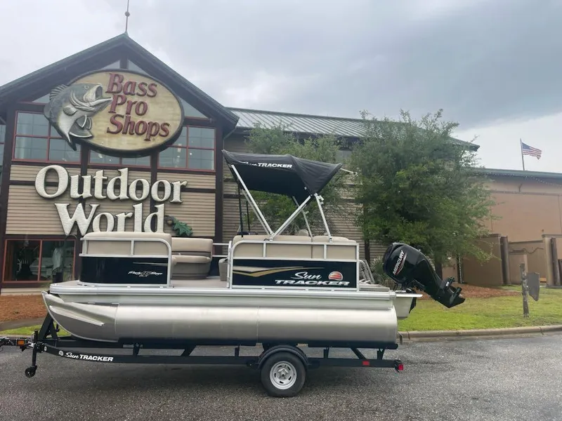 Slide: The Image of 2025 Sun Tracker Party Barge 16 DLX pontoon boat at Bass Pro Shops Outdoor World. - 5