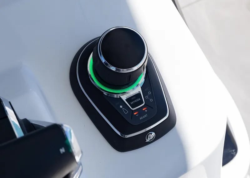 Slide: The Image of Control panel of 2025 Blackwater 43 Sportfish boat with illuminated joystick. - 19