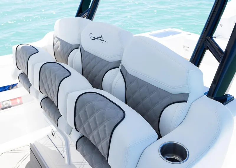 Slide: The Image of Luxurious seating on 2025 Blackwater 43 Sportfish boat with ocean backdrop. - 24