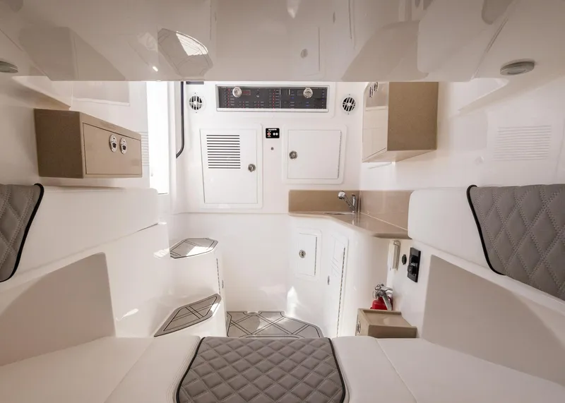 Slide: The Image of Luxurious interior of 2025 Blackwater 43 Sportfish boat with modern amenities and sleek design. - 42