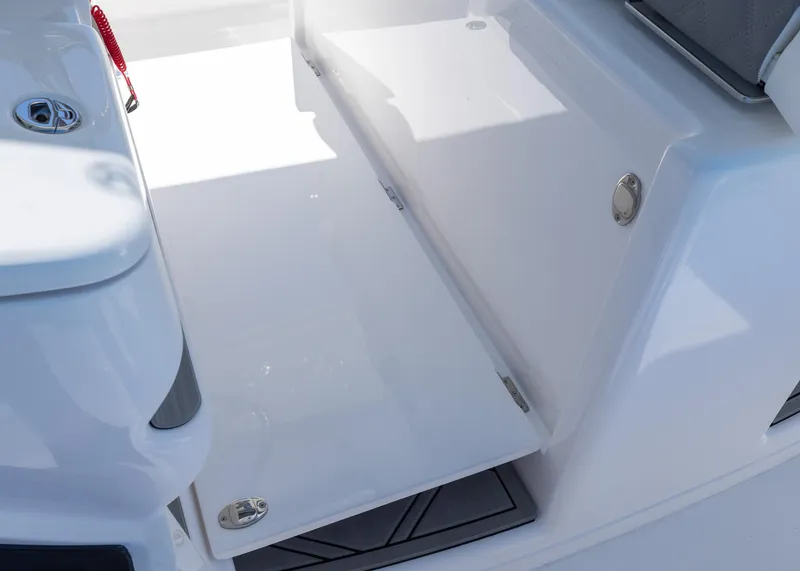 Slide: The Image of 2025 Blackwater 43 Sportfish boat interior with sleek white deck design. - 49