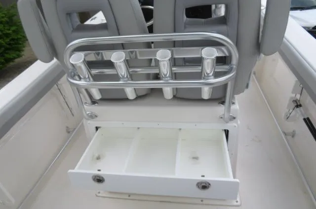 Slide: The Image of KenCraft 25 Offshore 2025 boat with rod holders and storage drawer. - 19