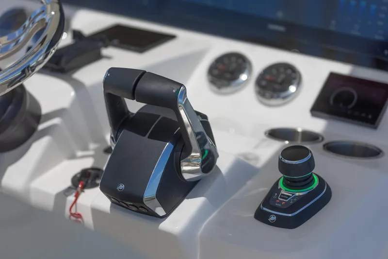 Slide: The Image of 2024 Blackwater 43 Sportfish boat controls and dashboard close-up. - 26