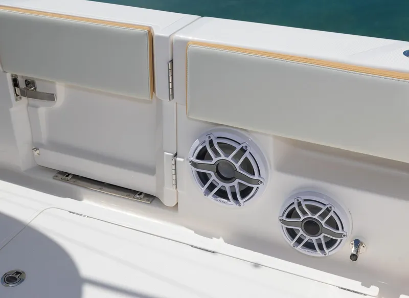Slide: The Image of 2024 Blackwater 43 Sportfish boat speakers and seating detail. - 34