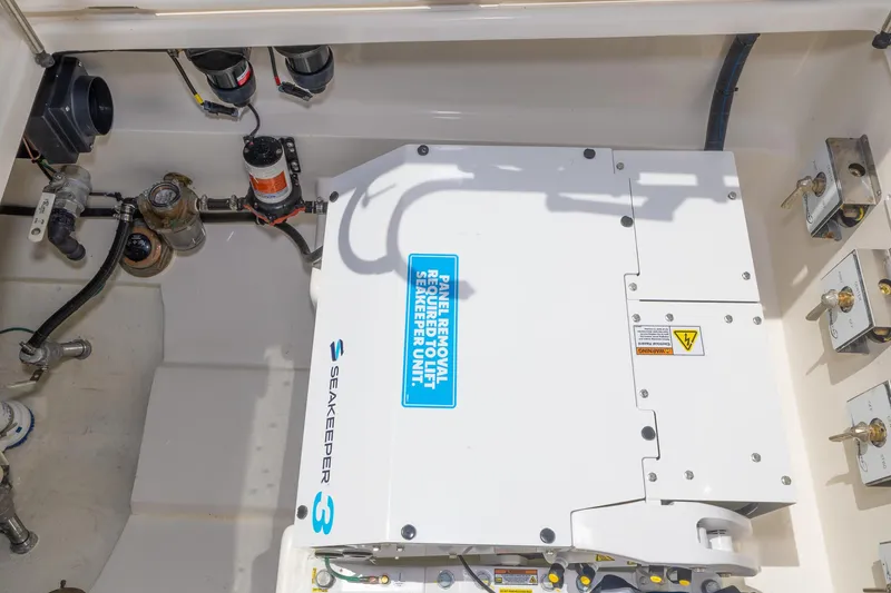 Slide: The Image of 2024 Blackwater 43 Sportfish Seakeeper 3 stabilizer unit in engine compartment. - 44