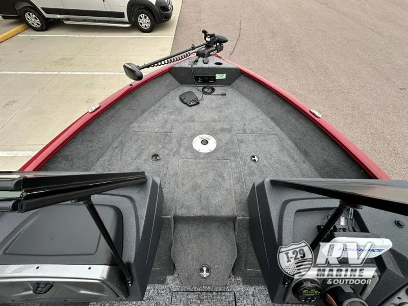 Slide: The Image of 2025 Tracker Pro Guide V-175 WT boat interior with fishing equipment and storage compartments. - 11