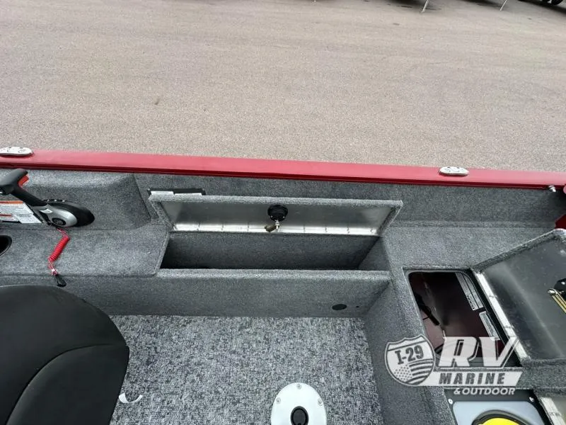 Slide: The Image of 2025 Tracker Pro Guide V-175 WT boat interior with storage compartments and seating. - 17